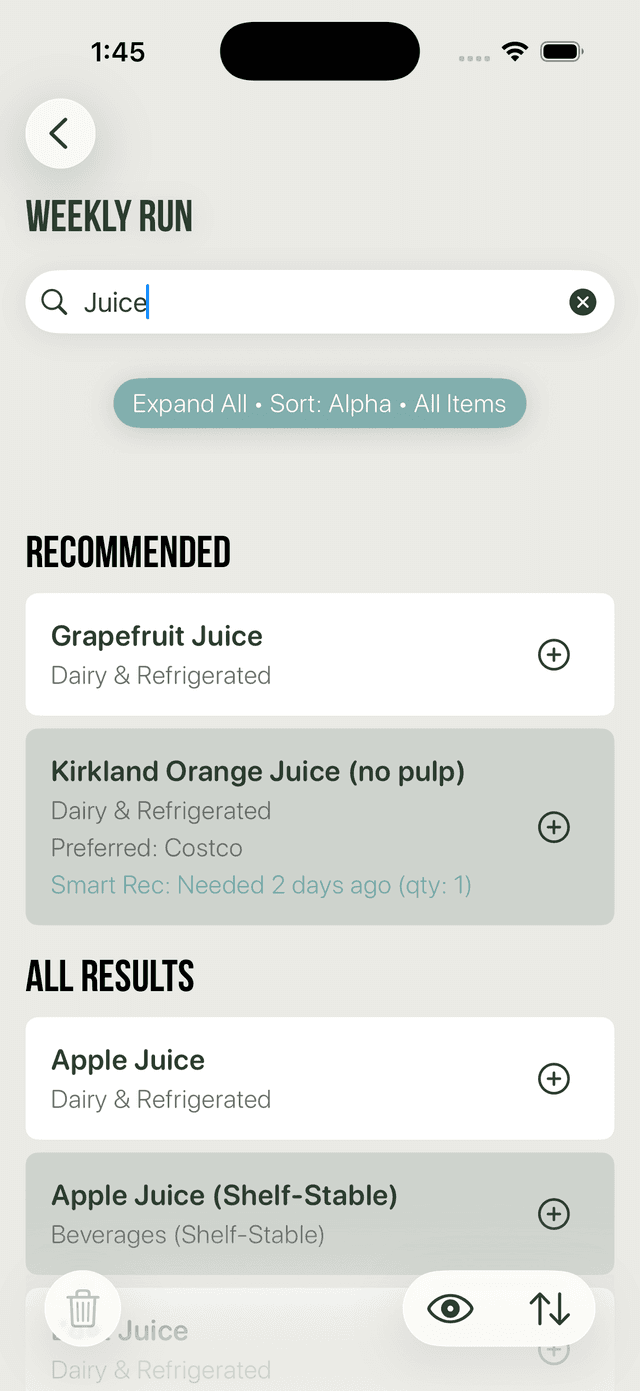 Smart search showing contextual results